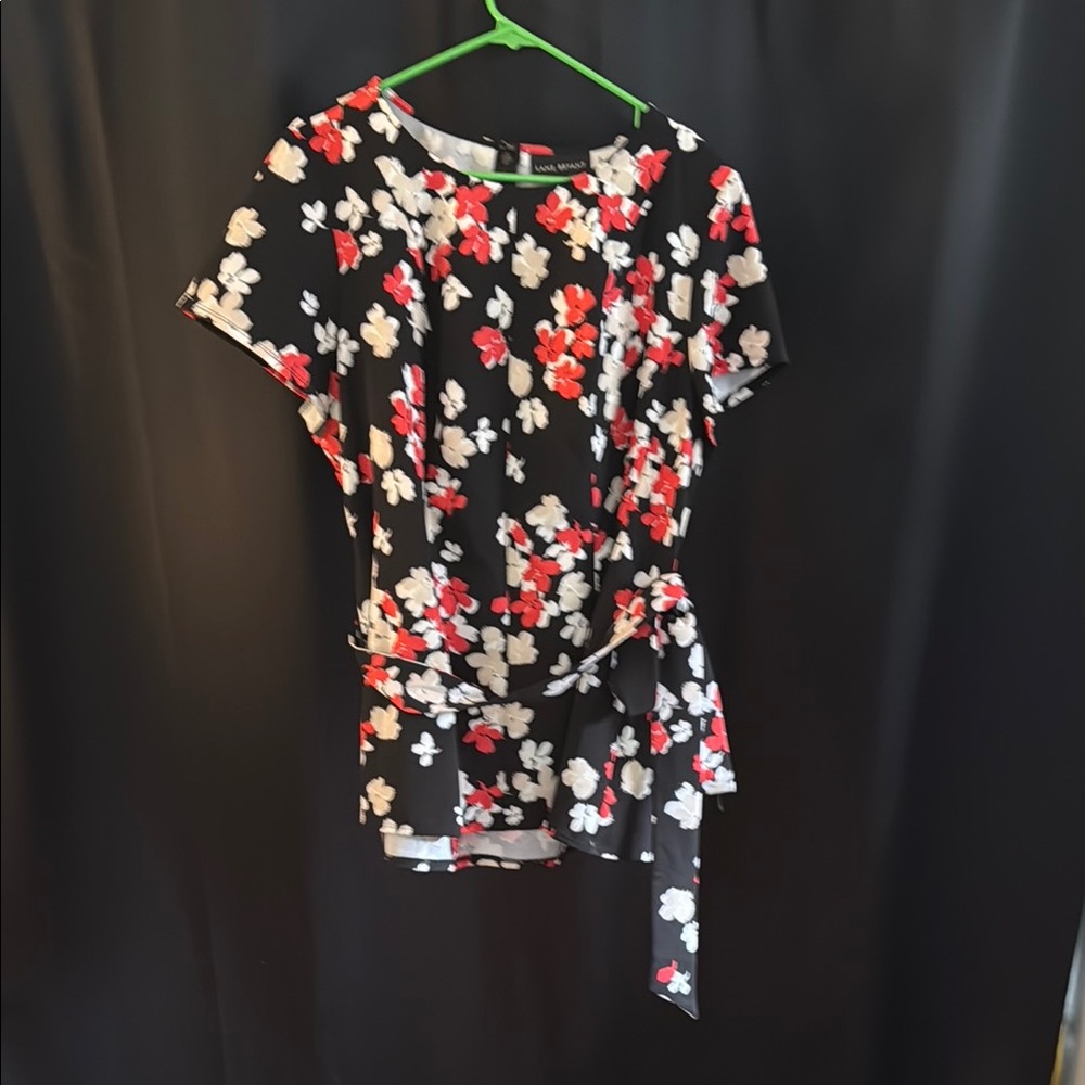 Lane Bryant Black and Red Asymmetrical Tie Front Blouse